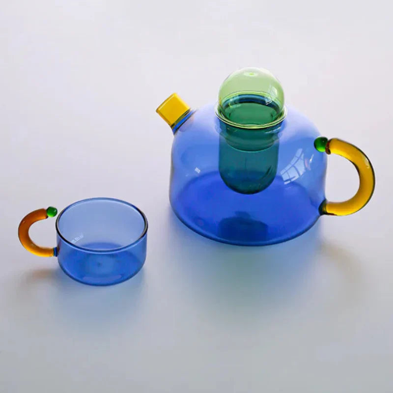 Color Bloom Borosilicate Glass Teapot and Cup Set
