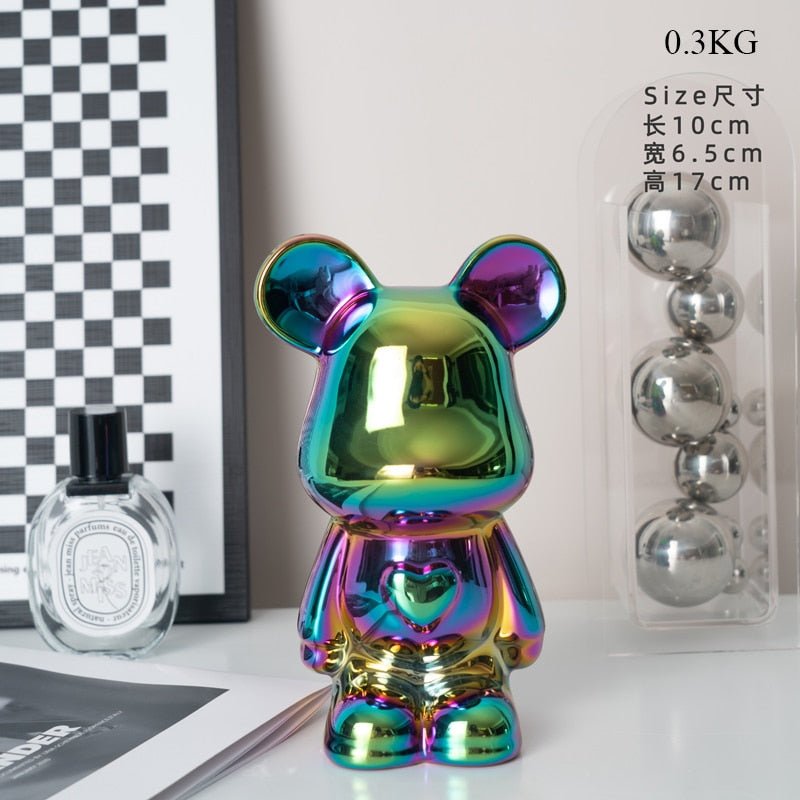 Colorful Ceramic Bear Piggy Bank Sculpture