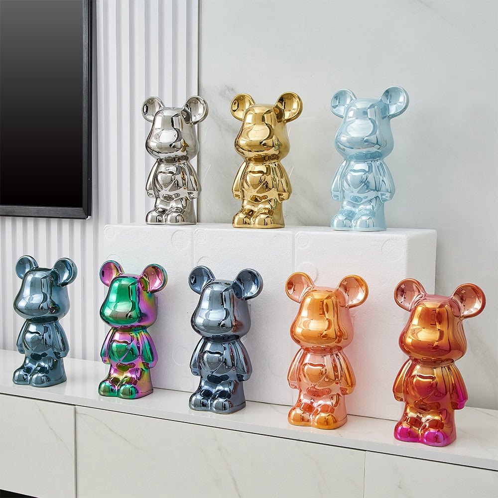 Colorful Ceramic Bear Piggy Bank Sculpture