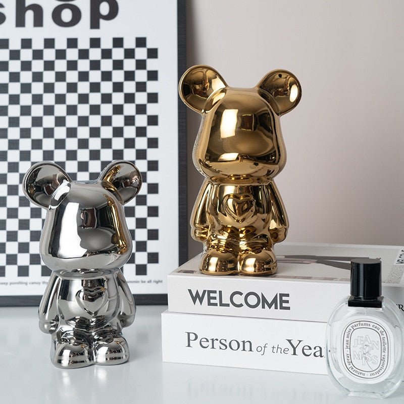 Colorful Ceramic Bear Piggy Bank Sculpture