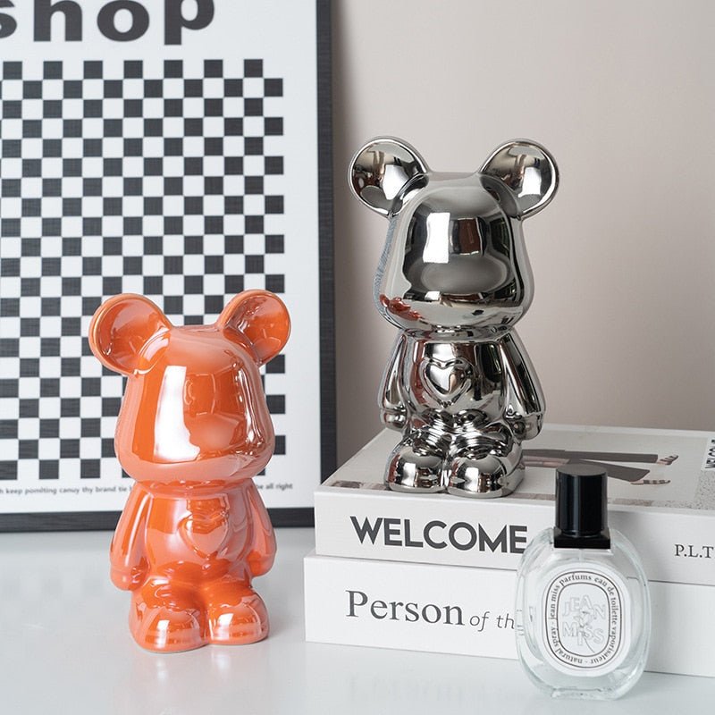 Colorful Ceramic Bear Piggy Bank Sculpture