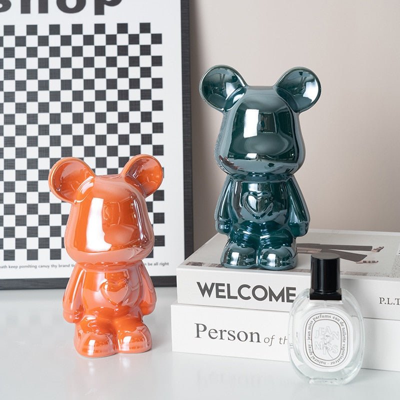 Colorful Ceramic Bear Piggy Bank Sculpture