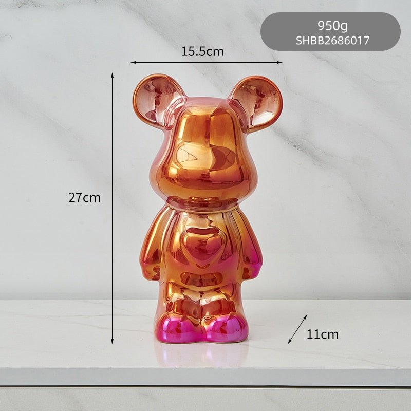 Colorful Ceramic Bear Piggy Bank Sculpture