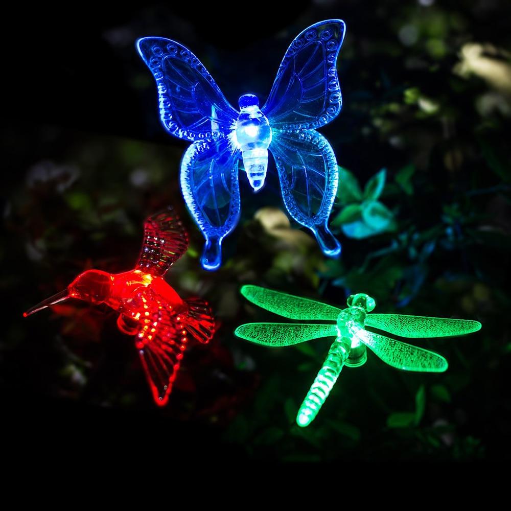 Solar Garden Lights - Colorful Dragonfly, Butterfly, and Bird Designs