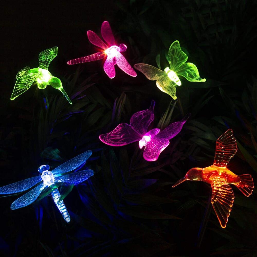Solar Garden Lights - Colorful Dragonfly, Butterfly, and Bird Designs