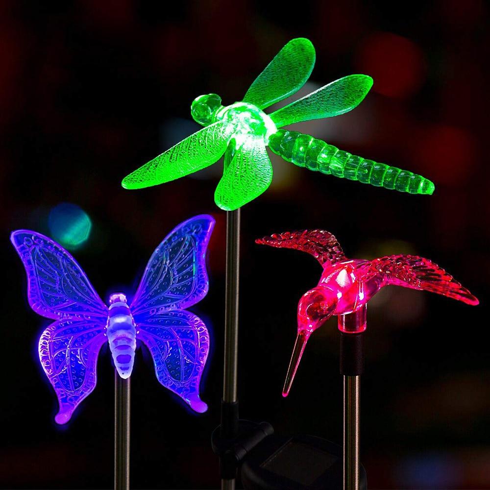 Solar Garden Lights - Colorful Dragonfly, Butterfly, and Bird Designs