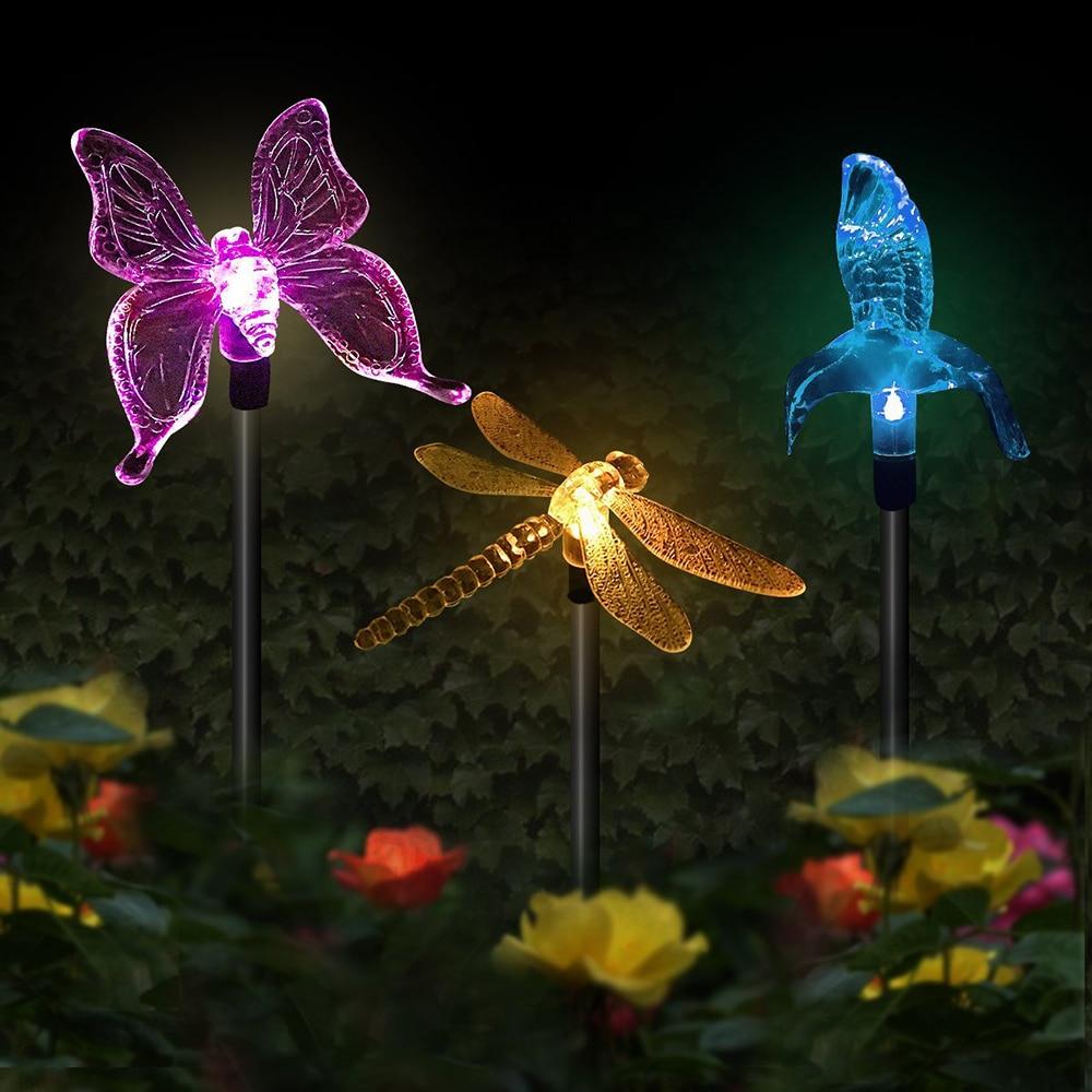 Solar Garden Lights - Colorful Dragonfly, Butterfly, and Bird Designs