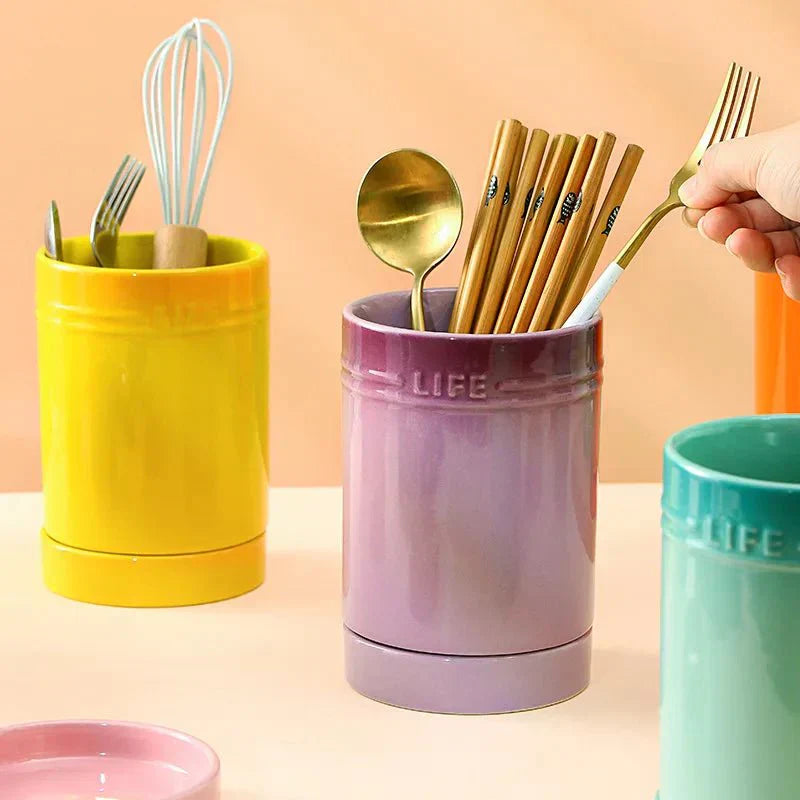 Colorful Ceramic Kitchen Utensil Organizer