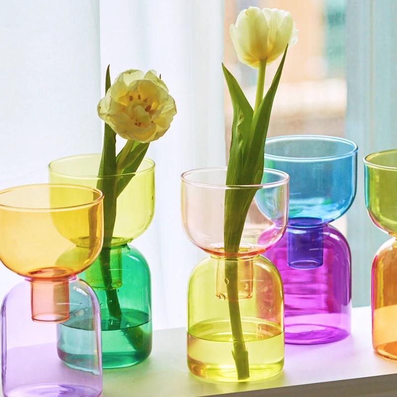 Colorful Glass Bottletop Mini Vases for Hydroponics