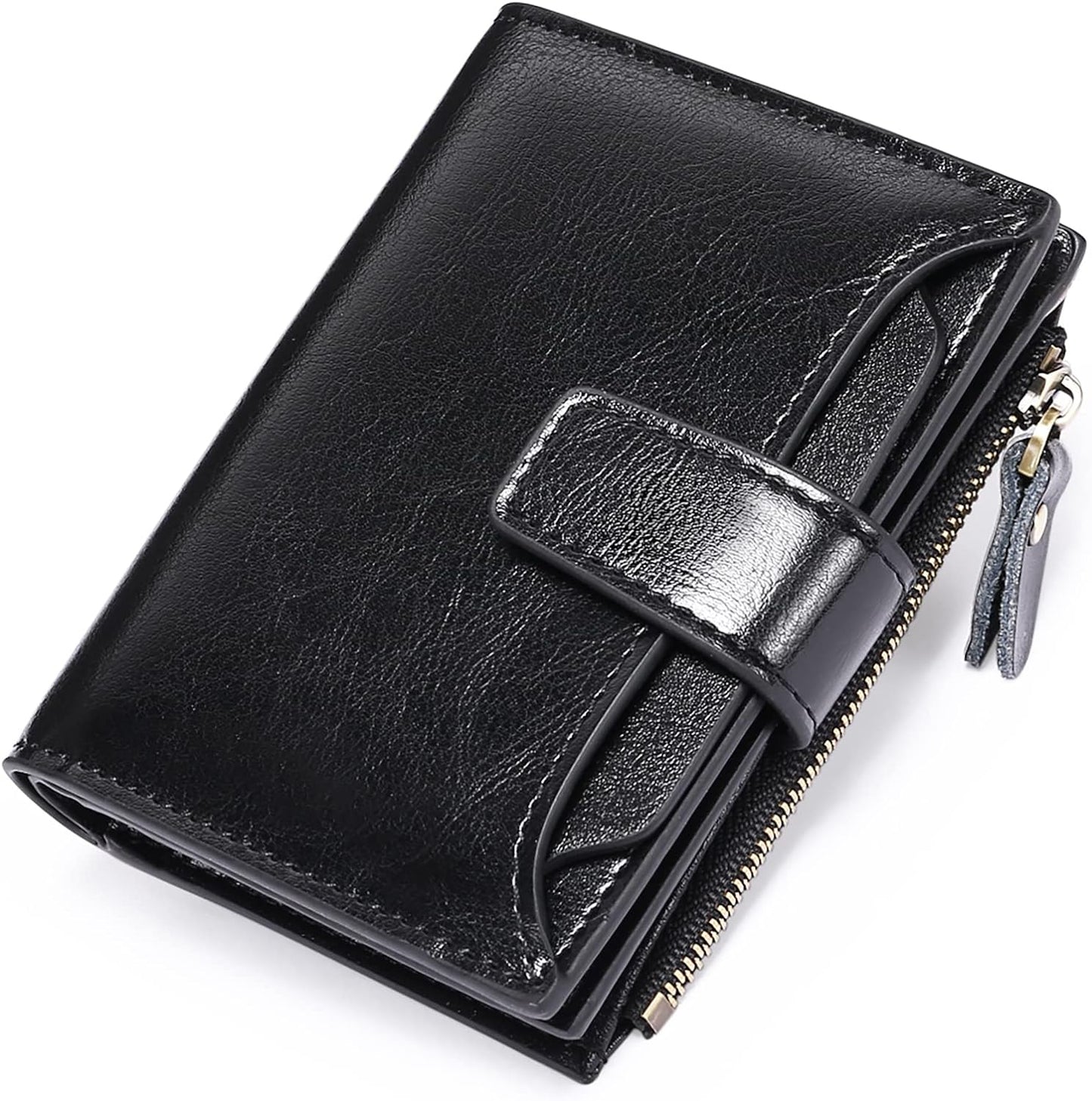 Compact RFID Blocking Leather Wallet with Coin Pocket and Card Slots
