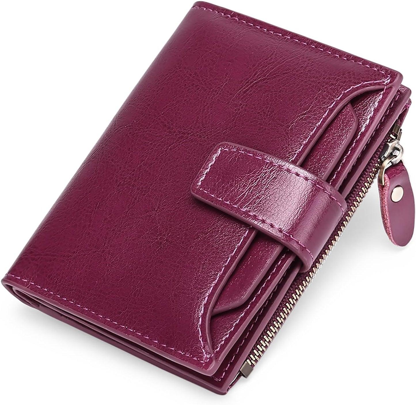 Compact RFID Blocking Leather Wallet with Coin Pocket and Card Slots