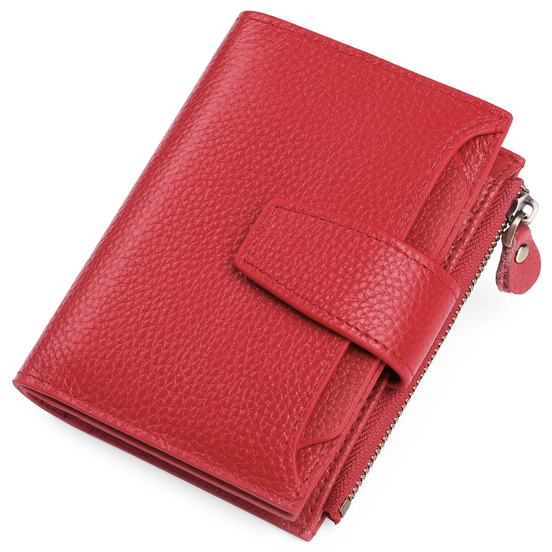Compact RFID Blocking Leather Wallet with Coin Pocket and Card Slots