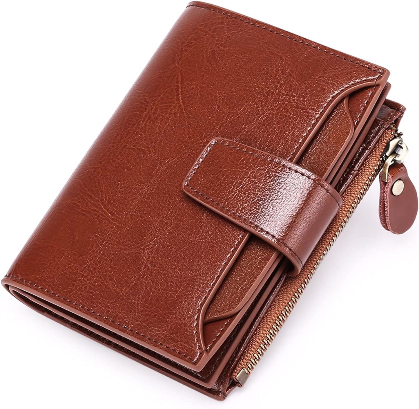 Compact RFID Blocking Leather Wallet with Coin Pocket and Card Slots