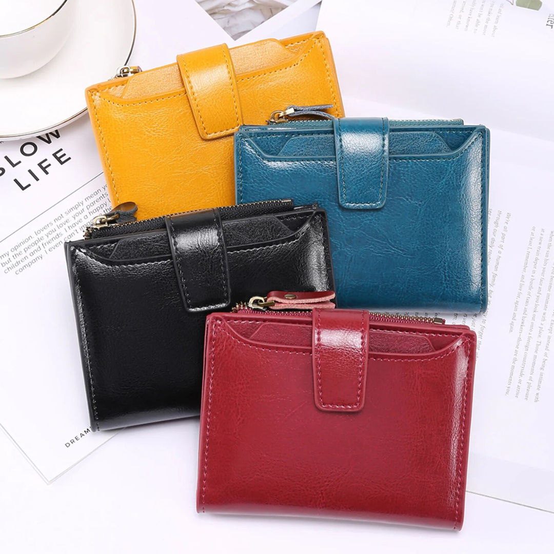 Compact RFID Blocking Leather Wallet with Coin Pocket and Card Slots
