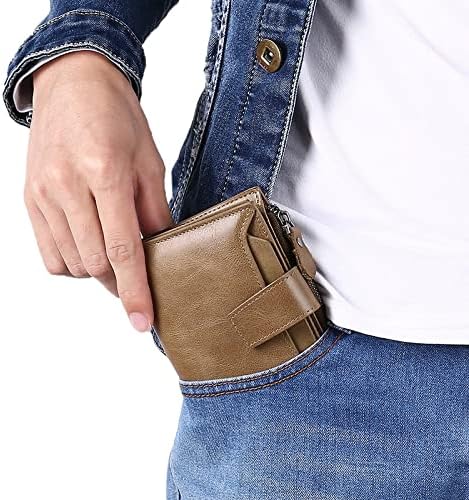 Compact RFID Blocking Leather Wallet with Coin Pocket and Card Slots