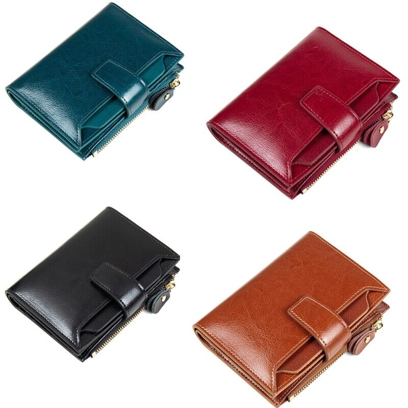 Compact RFID Blocking Leather Wallet with Coin Pocket and Card Slots