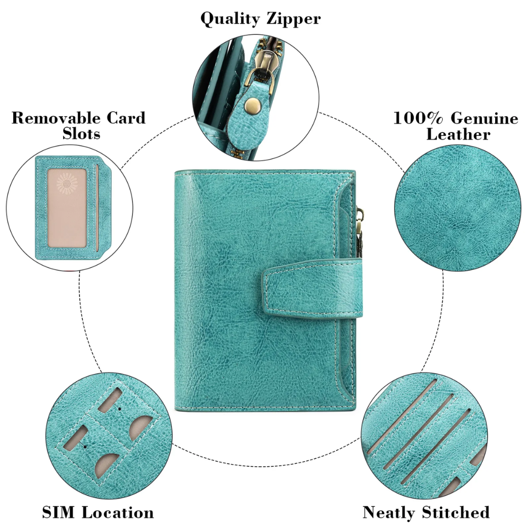 Compact RFID Blocking Leather Wallet with Coin Pocket and Card Slots
