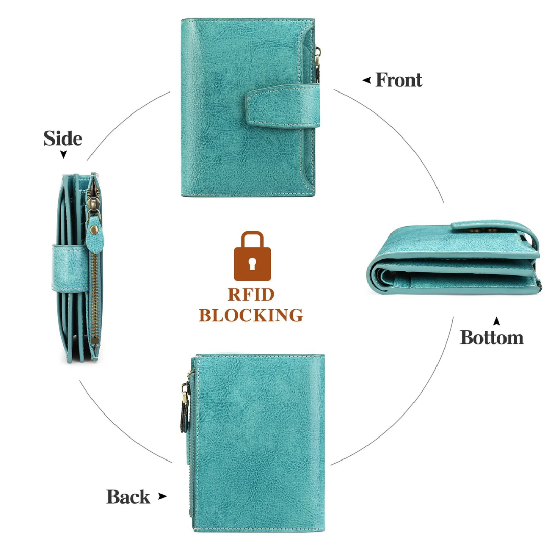 Compact RFID Blocking Leather Wallet with Coin Pocket and Card Slots