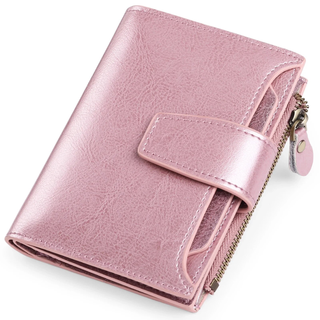 Compact RFID Blocking Leather Wallet with Coin Pocket and Card Slots