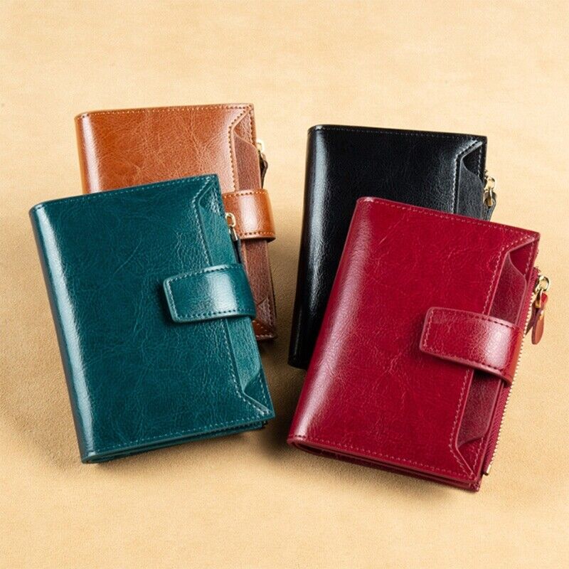 Compact RFID Blocking Leather Wallet with Coin Pocket and Card Slots