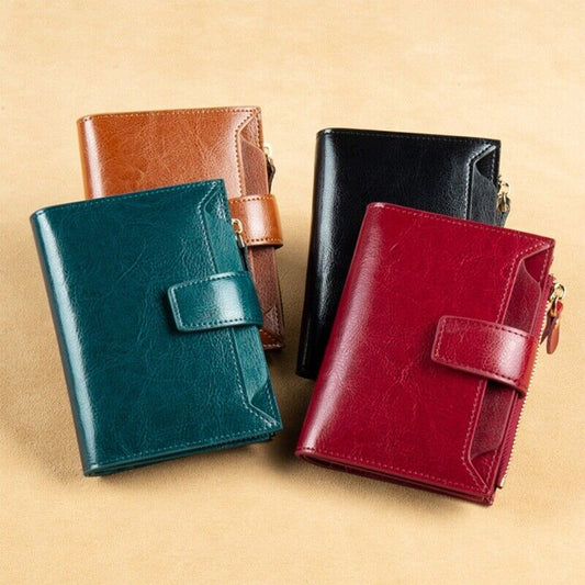 Compact RFID Blocking Leather Wallet with Coin Pocket and Card Slots