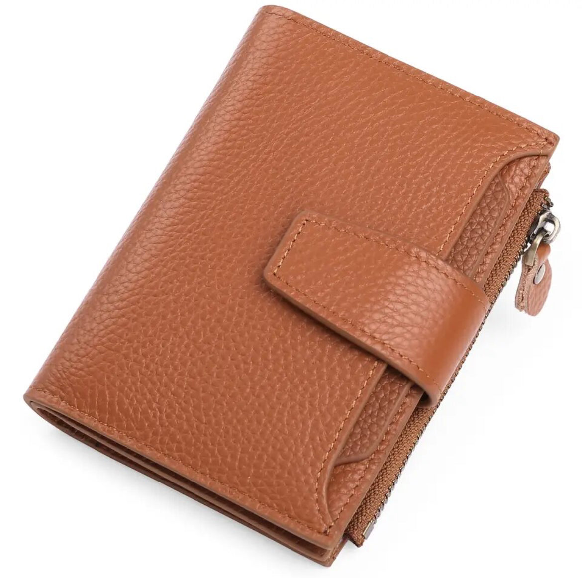 Compact RFID Blocking Leather Wallet with Coin Pocket and Card Slots