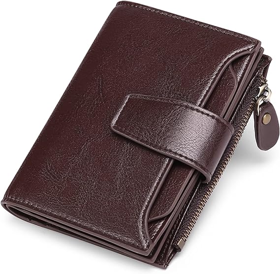 Compact RFID Blocking Leather Wallet with Coin Pocket and Card Slots