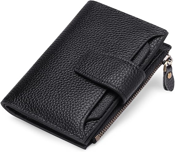 Compact RFID Blocking Leather Wallet with Coin Pocket and Card Slots