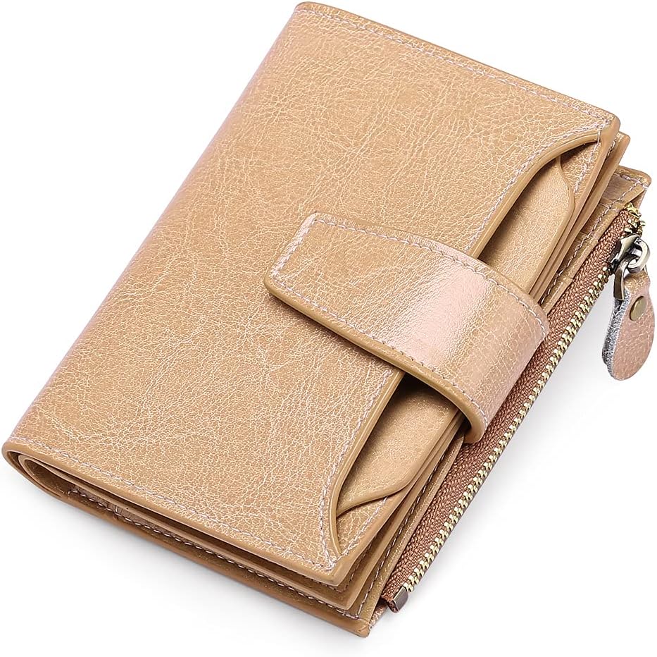 Compact RFID Blocking Leather Wallet with Coin Pocket and Card Slots