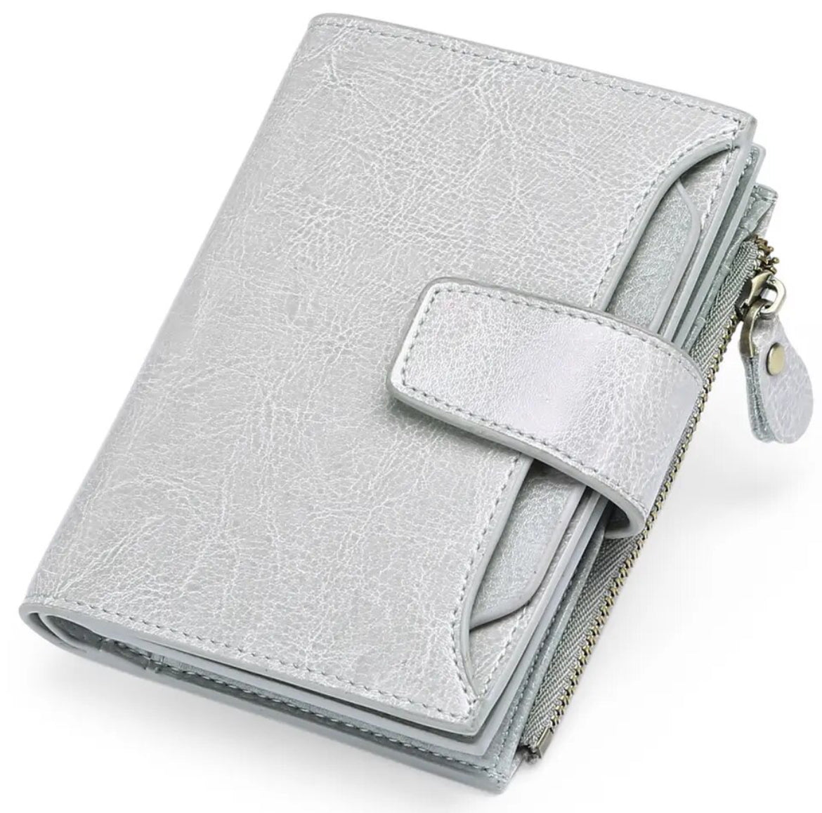 Compact RFID Blocking Leather Wallet with Coin Pocket and Card Slots