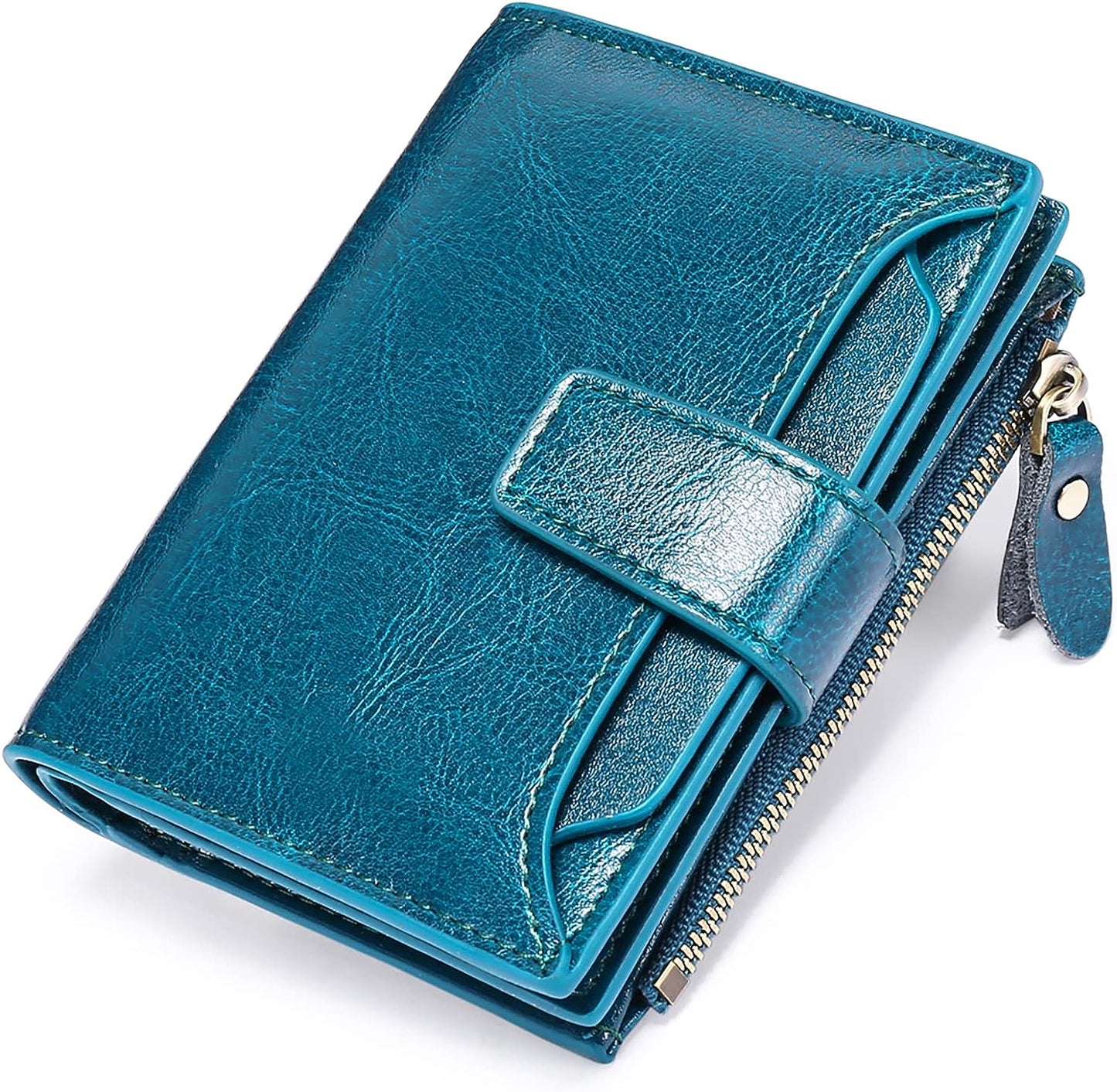 Compact RFID Blocking Leather Wallet with Coin Pocket and Card Slots