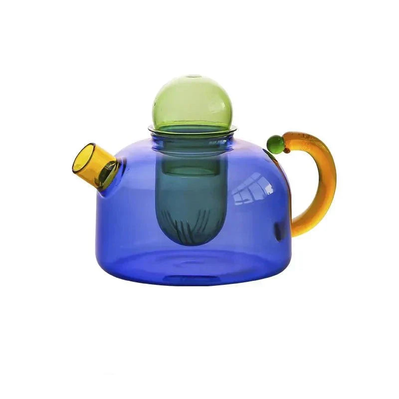 Contrasting Color Translucent Glass Teapot and Cup Set