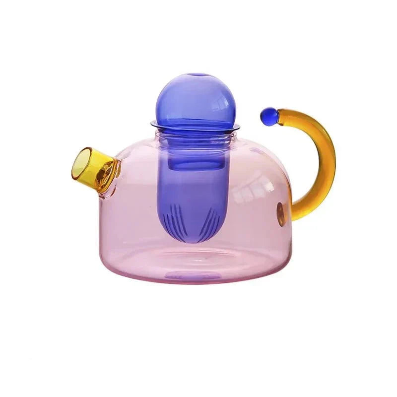 Contrasting Color Glass Teapot and Cup Set