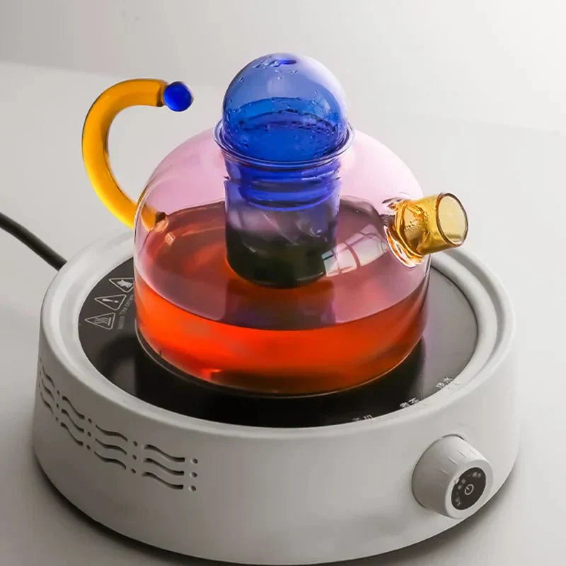 Contrasting Color Translucent Glass Teapot and Cup Set