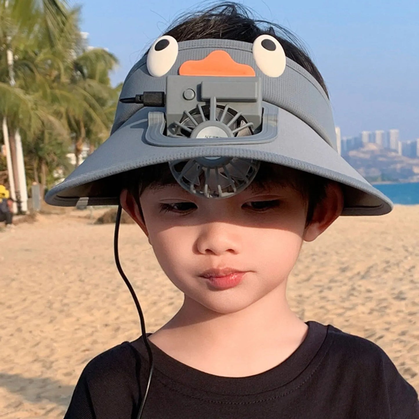 Children's Sun Visor Hat with Cooling Fan