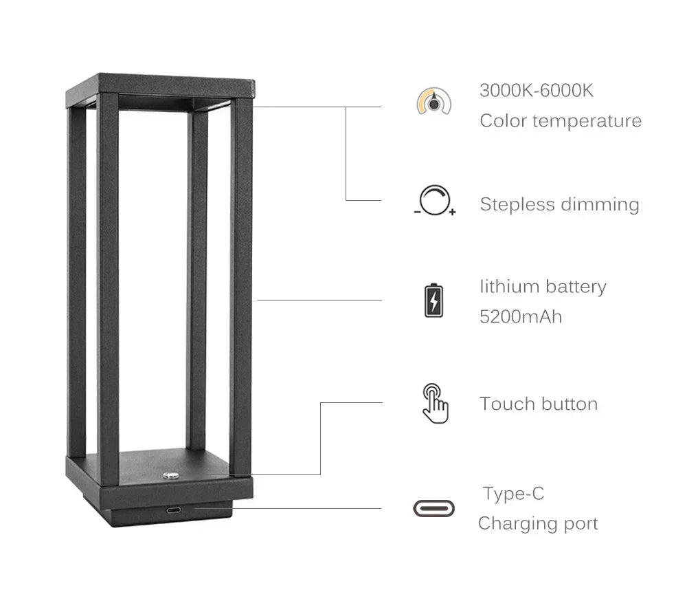 Cordless LED Touch Sensor Table Lamp with Rechargeable Battery