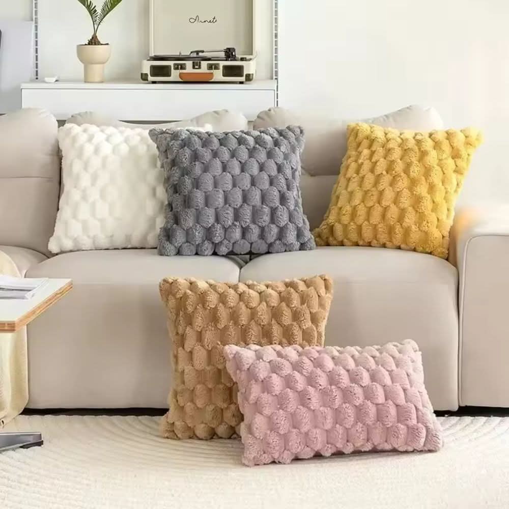 Textured 3D Plush Cotton Blend Cushion Cover