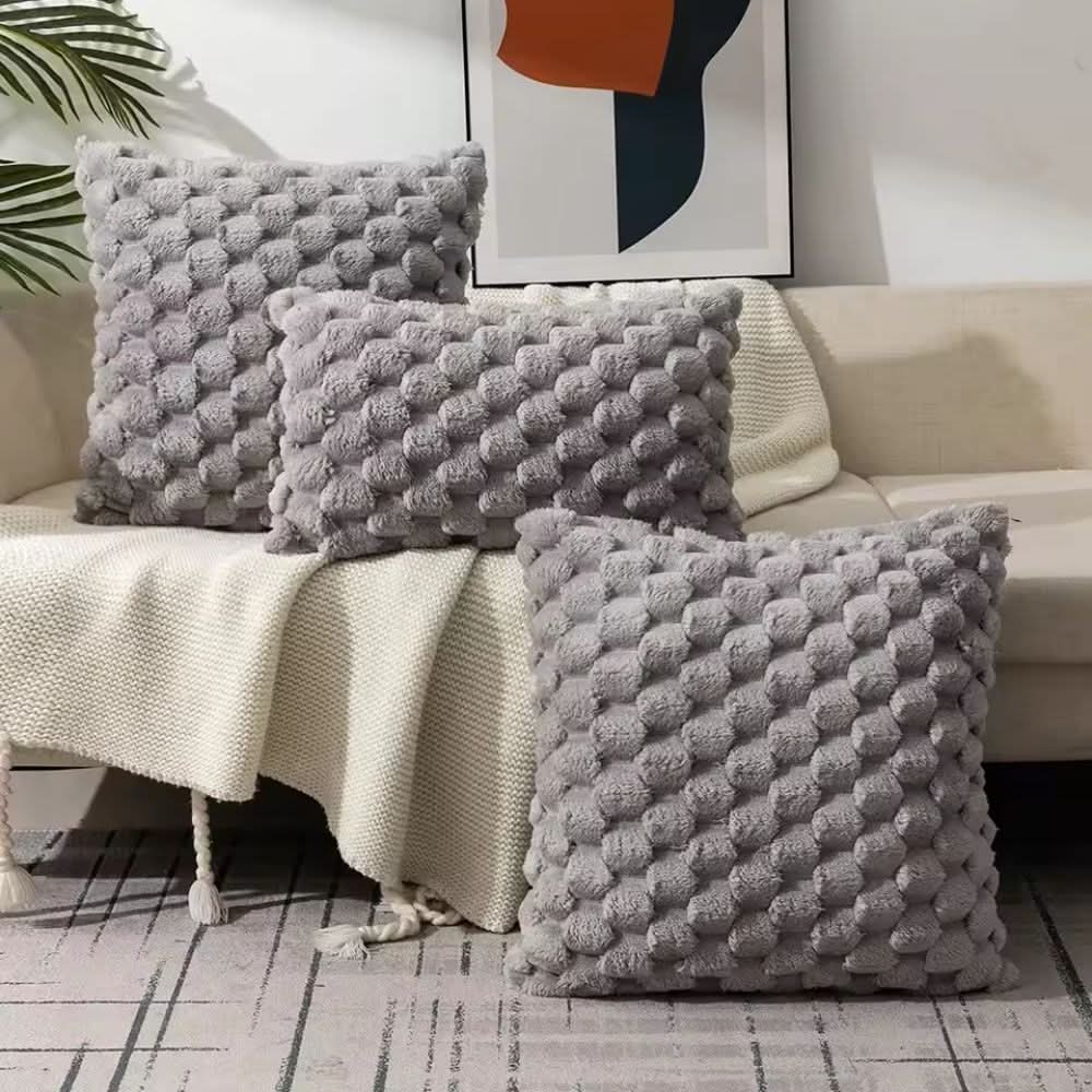Textured 3D Plush Cotton Blend Cushion Cover