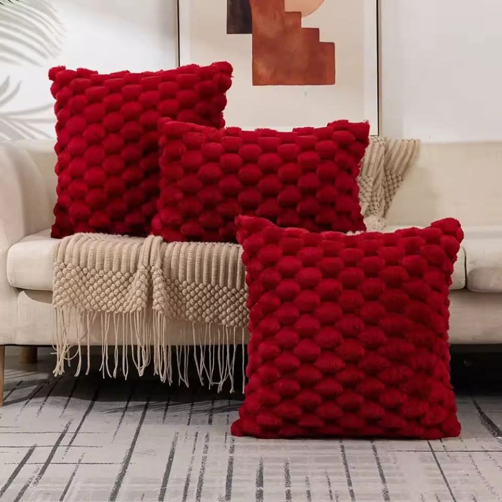 Textured 3D Plush Cotton Blend Cushion Cover