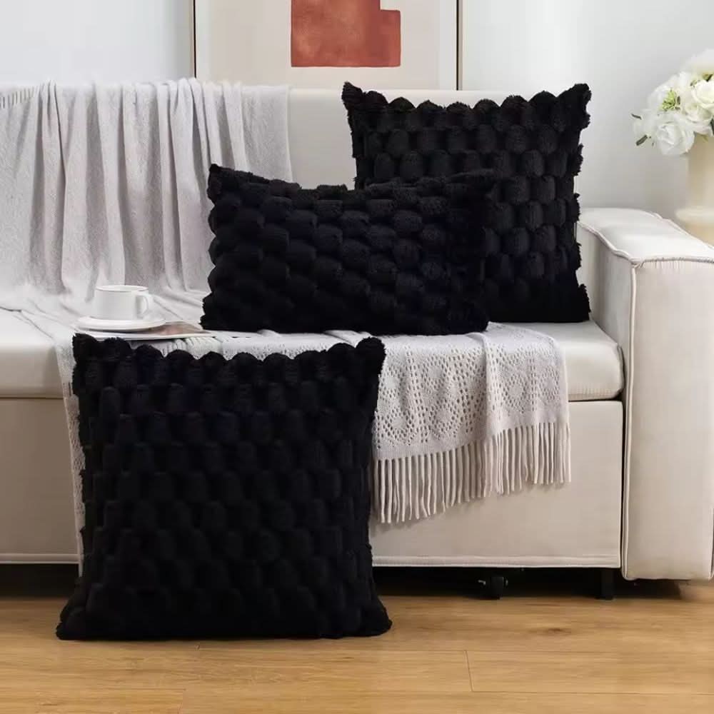 Textured 3D Plush Cotton Blend Cushion Cover