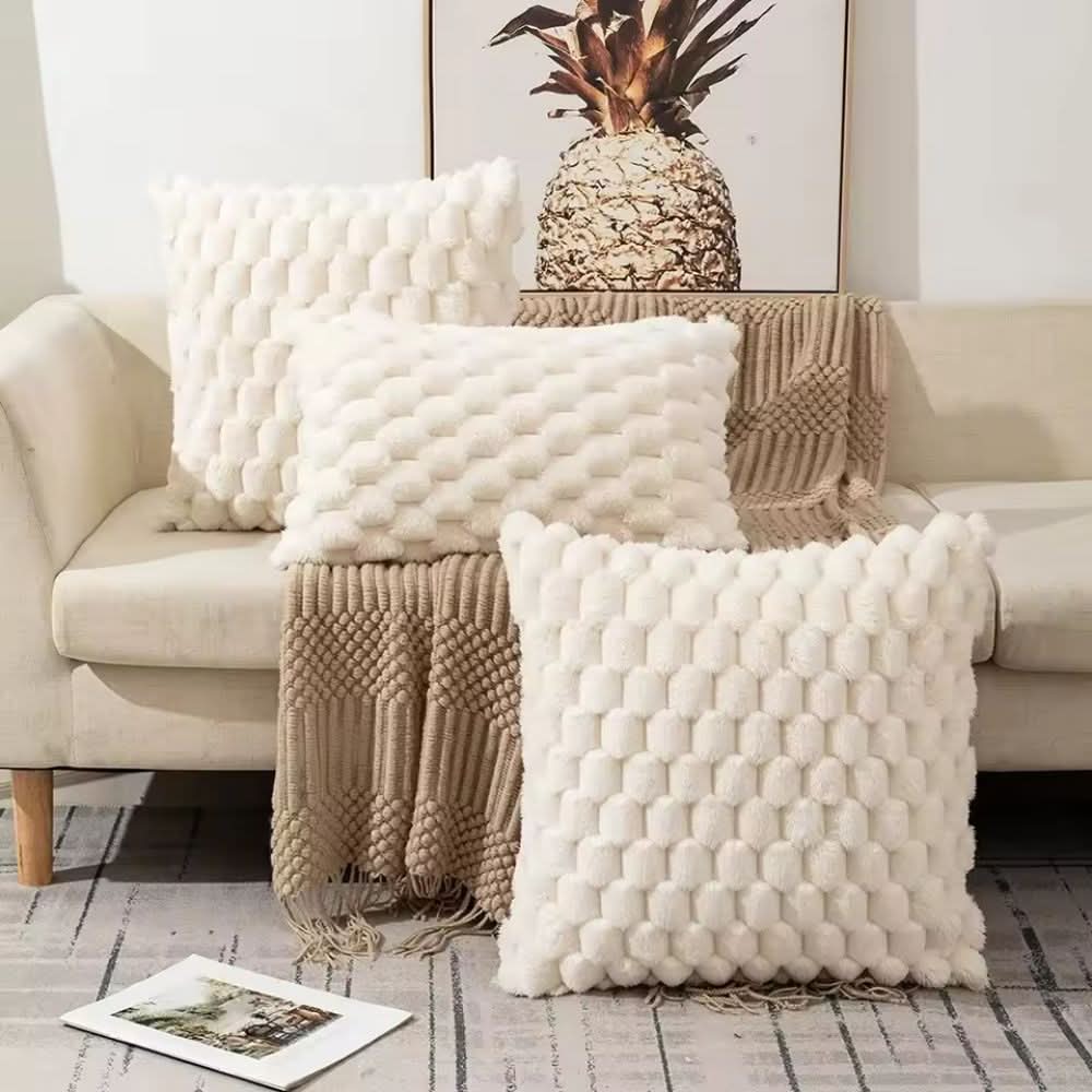 Textured 3D Plush Cotton Blend Cushion Cover