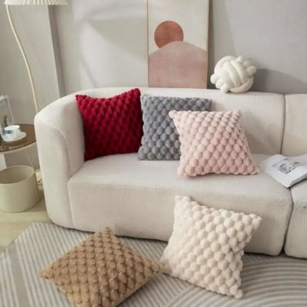 Textured 3D Plush Cotton Blend Cushion Cover