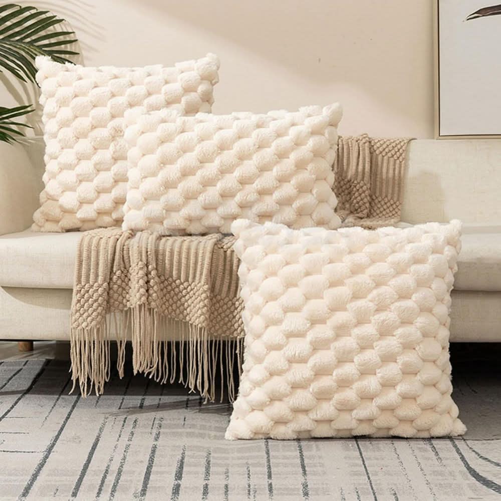 Textured 3D Plush Cotton Blend Cushion Cover