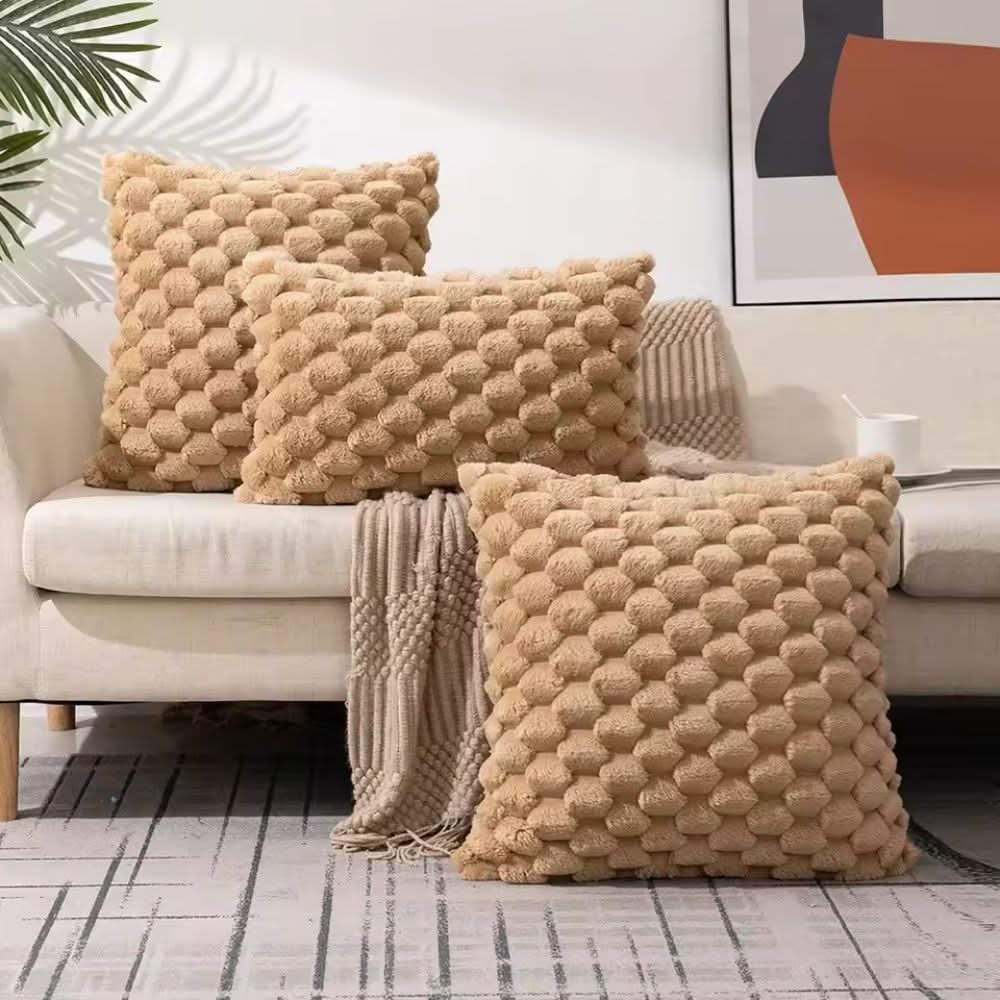 Textured 3D Plush Cotton Blend Cushion Cover