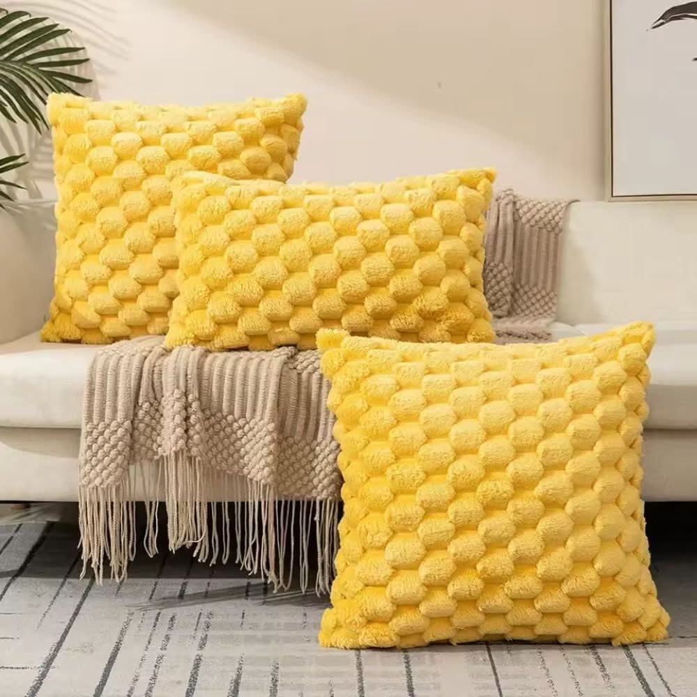 Textured 3D Plush Cotton Blend Cushion Cover
