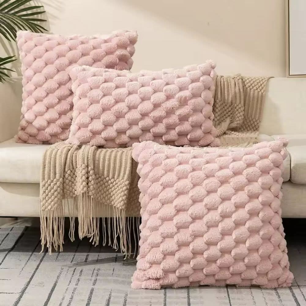 Textured 3D Plush Cotton Blend Cushion Cover