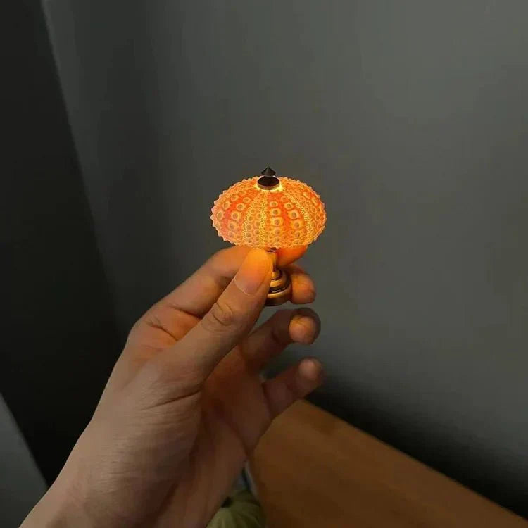 Mini Sea Urchin Shell Table Lamp with Gilded Base