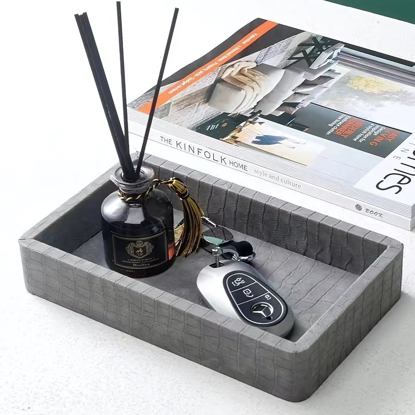 Croc Textured Wooden Organizer Tray