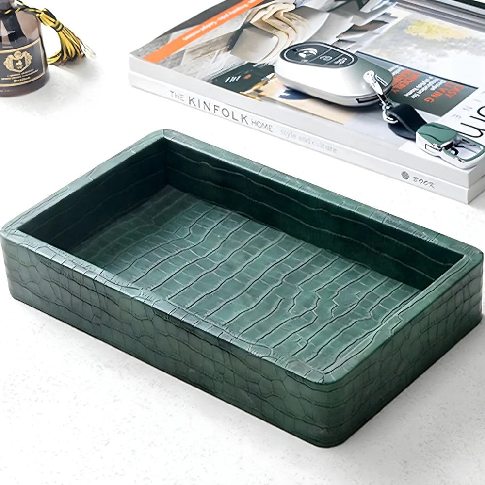 Croc Textured Wooden Organizer Tray