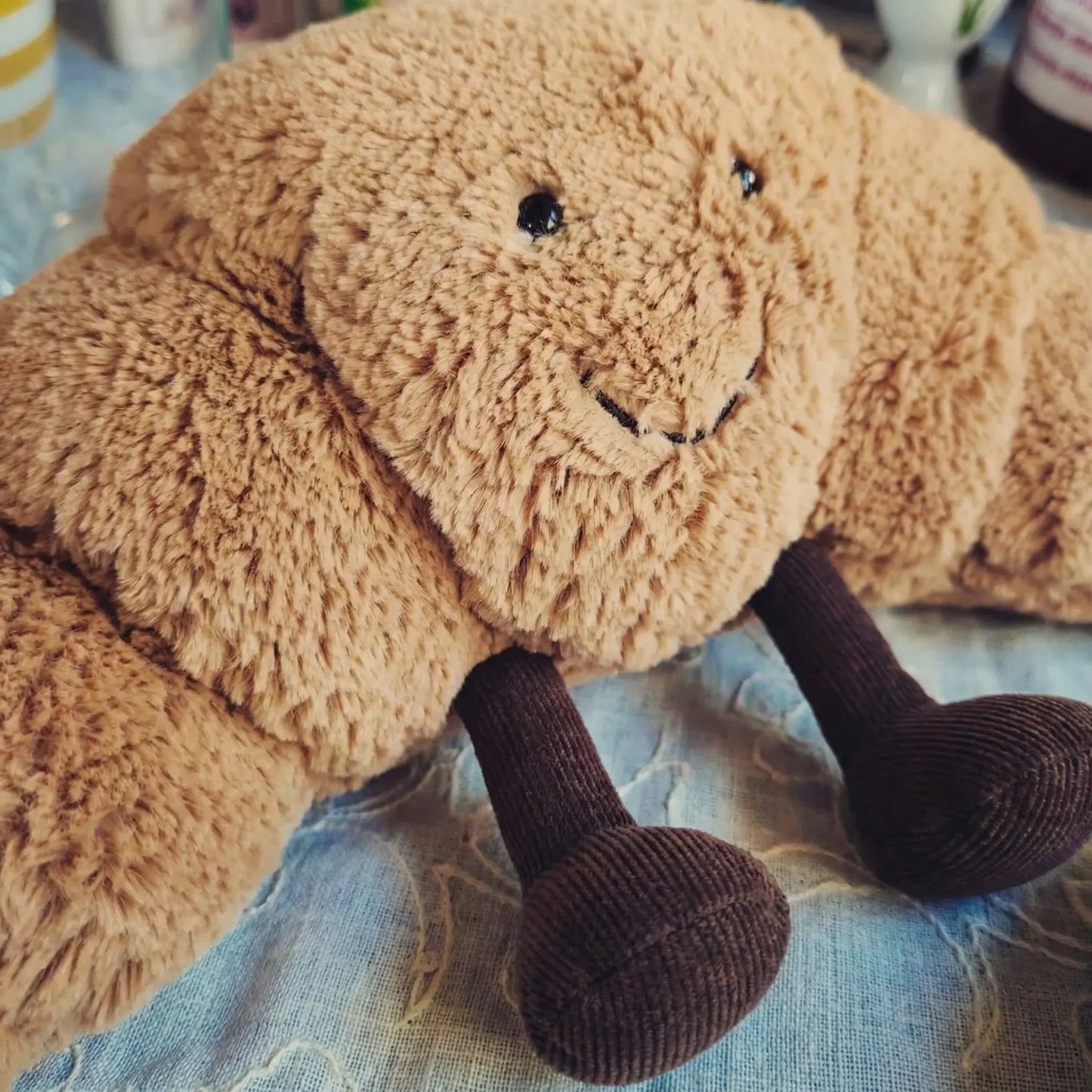 Croissant-Shaped Soft Cuddle Bear Pillow